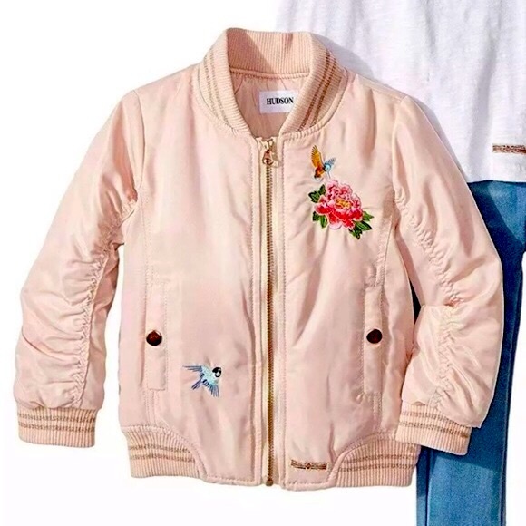 Hudson Jeans Other - Hudson Kids Girls Pink Rose Hummingbird Ruched Puffer Jacket Size 6x